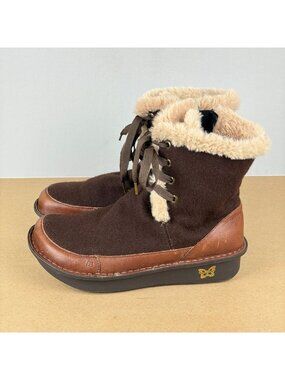 Alegria Twisp Suede Wool Lined Boots Womens 9 EU 39 Brown Tan Lace Up PG Lite